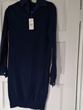Navy Blue Long Sleeve Sweater Dress